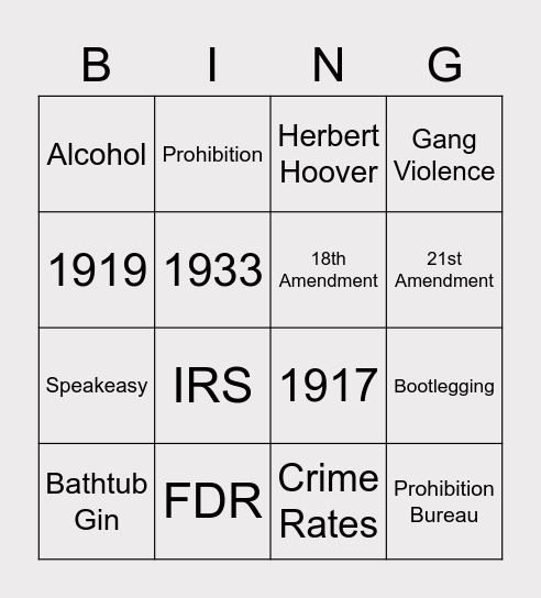 Prohibition Bing! Bingo Card