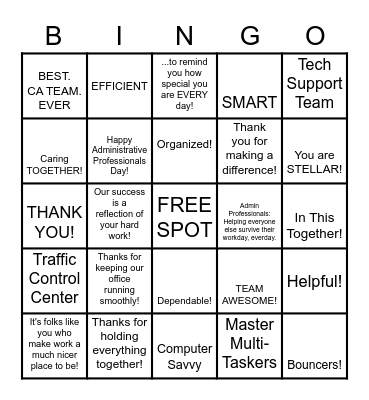 Admin Day Bingo Card