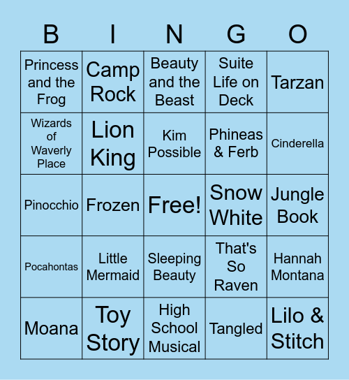 Disney Movies & Shows Bingo Card