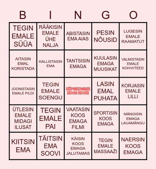 EMADEPÄEVA NÄDALA BINGO Card