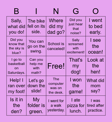 Fancy Fast Fluency Bingo Card
