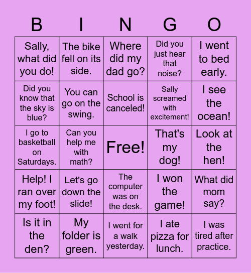 Fancy Fast Fluency Bingo Card