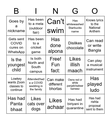 Pohela Boishakh Bingo Card