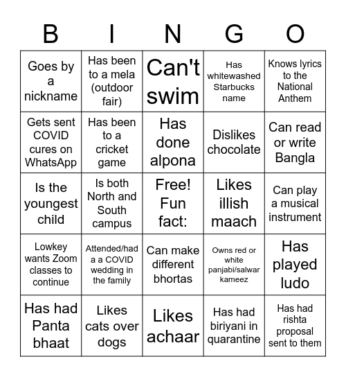 Pohela Boishakh Bingo Card