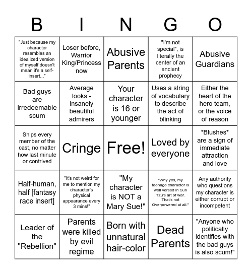 "I'm an aspiring author" Bingo Card