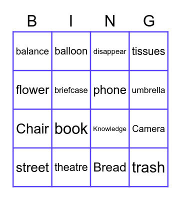 Vocabulary Bingo Card