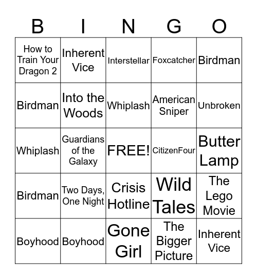 OSCAR BINGO! Bingo Card