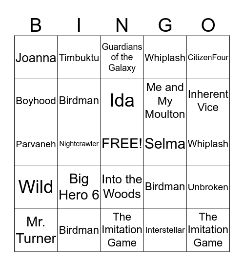 OSCAR BINGO! Bingo Card