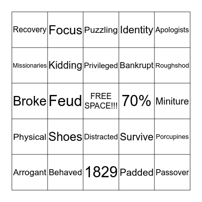 Sermon Bingo 2/22/15 Bingo Card