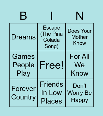 Jukebox Jammies Bingo Card