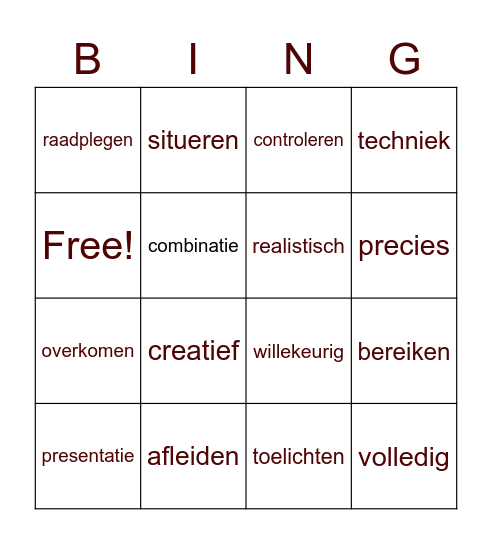 Les 40 - Schooltaalwoorden Bingo Card