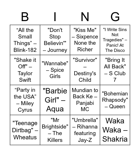 BeSocial Musical Bingo! Bingo Card