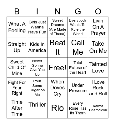 80s Music Bingo! Bingo Card