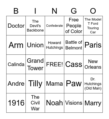 The River Between Us Bingo Card