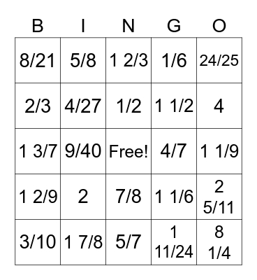 Dividing Fraction Bingo Card
