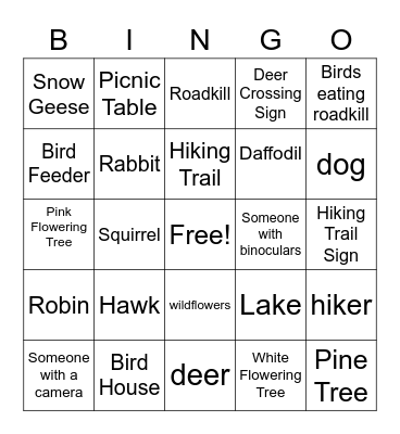 Middle Creek Bingo Card
