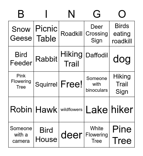 Middle Creek Bingo Card