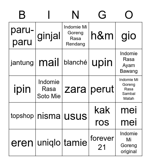 tamie's bingo! ᜊ꒰ ᜊ  ´ ˘꒱ ੭♡ Bingo Card