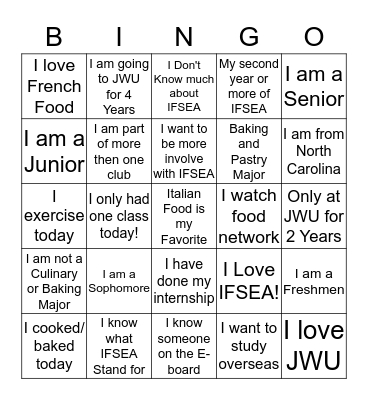 IFSEA Bingo  Bingo Card