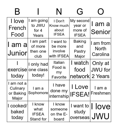 IFSEA Bingo  Bingo Card