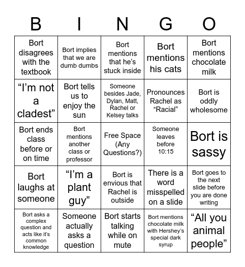 BioSci Bingo Card