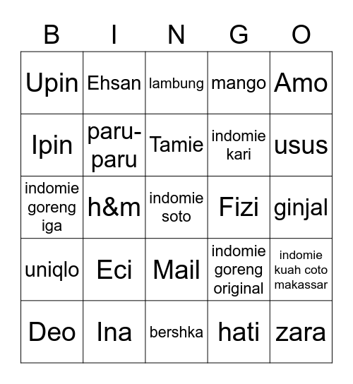 faja Bingo Card