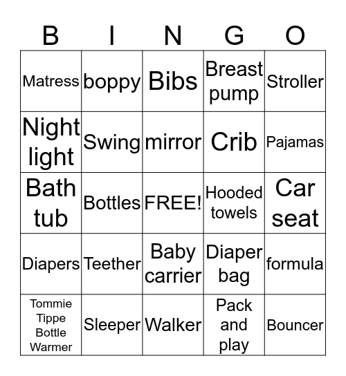 Baby Shower Bingo Card
