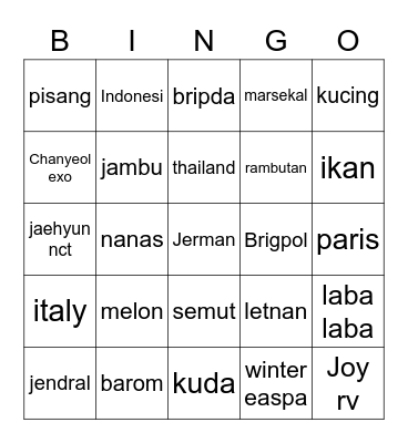 josen Bingo Card