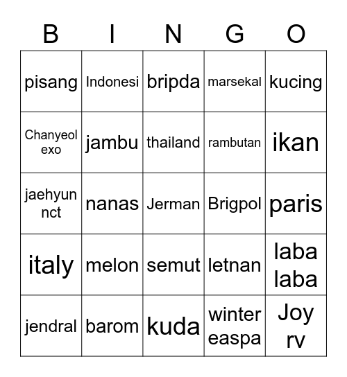 josen Bingo Card