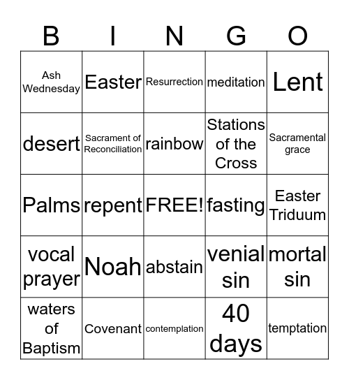 LENT Bingo Card