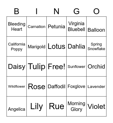 Flower BINGO Card
