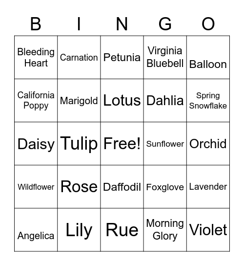 Flower BINGO Card