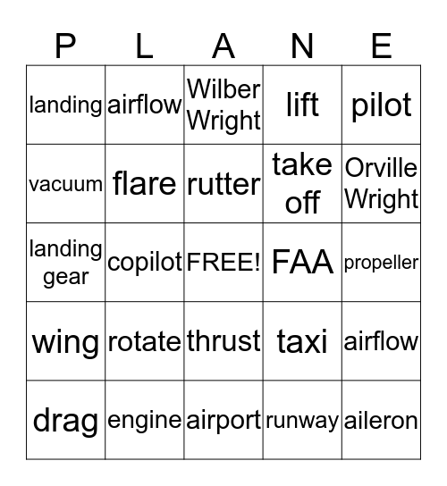 Let's Go Flying Bingo Card