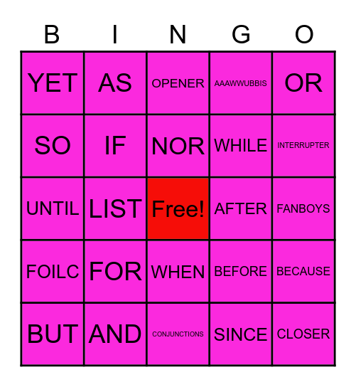FOILC BINGO (3rd period) Bingo Card