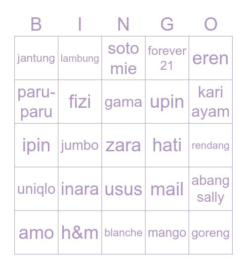 🌼inara🌈 Bingo Card