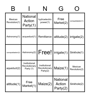 Chapter 3 Mexico Bingo Card