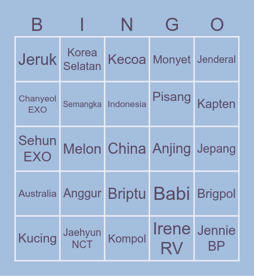 HUNZO GANTENG Bingo Card