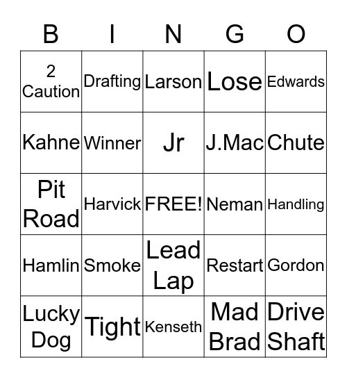 Daytona 2015 Bingo Card