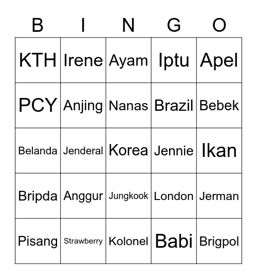 Nagara Bingo Card