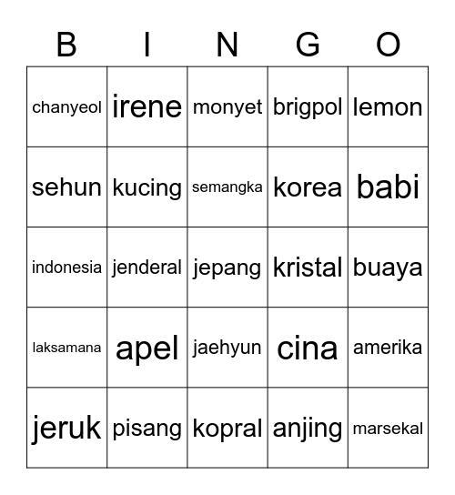 Geon Bingo Card