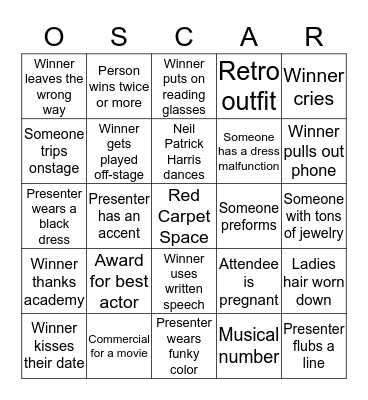Oscars Bingo Card