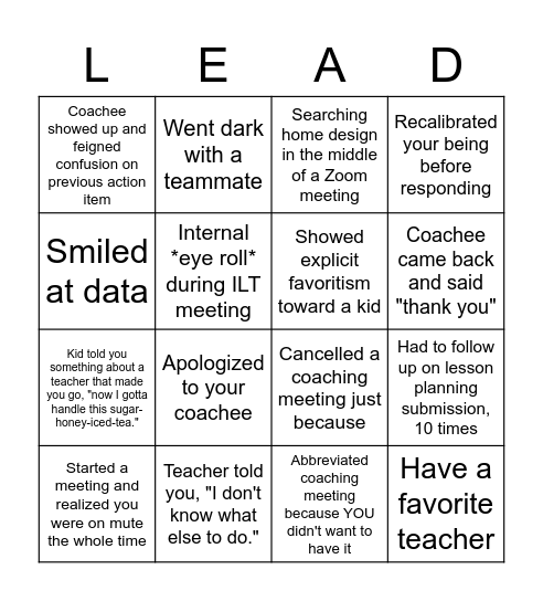 Leader LYFE!! Bingo Card