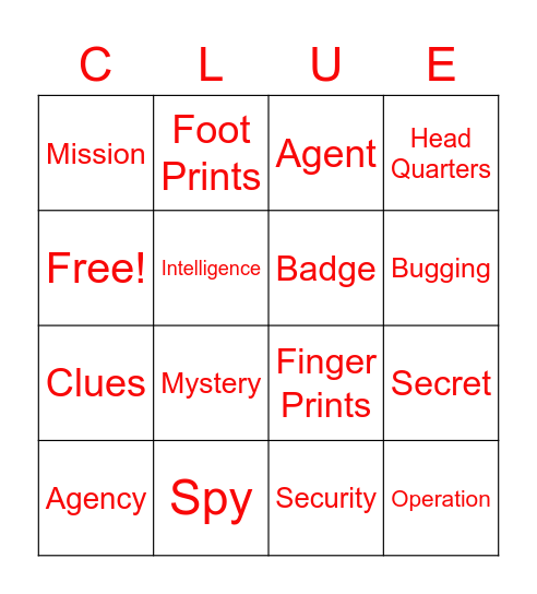 Spy BING) Bingo Card