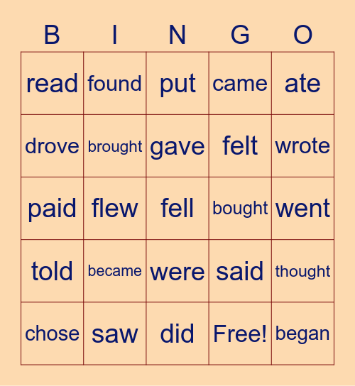 Past Simple verbs Bingo Card