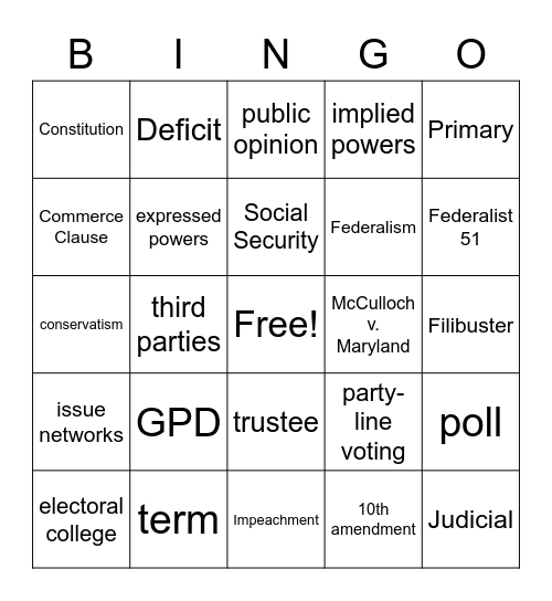 AP Vocab Bingo Card