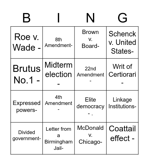 Untitled Bingo Card