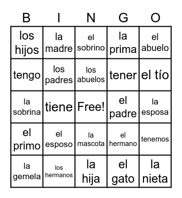 La Familia Bingo Card