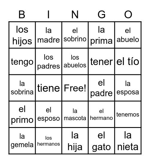 La Familia Bingo Card