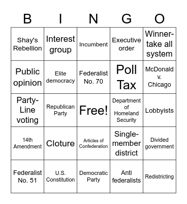AP Gov bingo Card