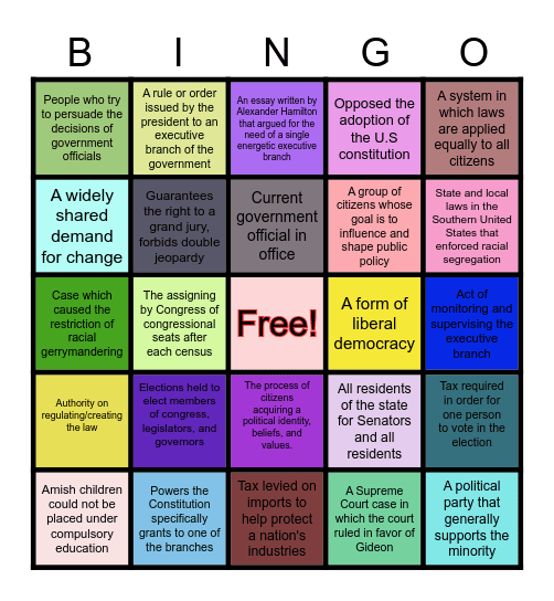 Govern Bingo Card